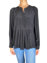 Blusa Negra Plizada de Seda