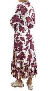 Vestido Hojas Burdeo