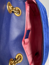 Blue Quilted Velvet GG Marmont Mini Shoulder Bag
