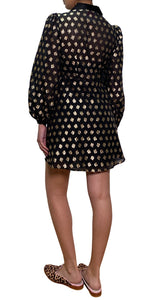 Vestido Negro Flores Doradas