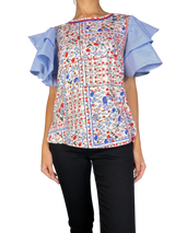 Blusa Flores Mangas con Vuelos