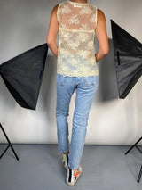 Blusa Traslucida Beige Encaje