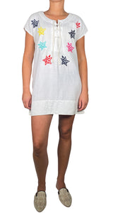 Vestido Mini Blanca Bordado Multicolor