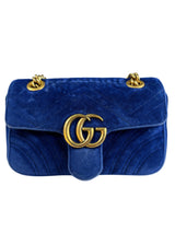 Blue Quilted Velvet GG Marmont Mini Shoulder Bag