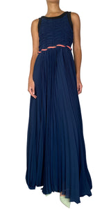 Vestido Maxi Azul Plisado
