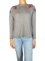 Sweater Gris Bordado Flores