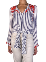 Blusa Blanca Rayas y Bordado
