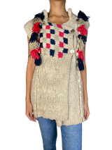 Sweater Sin Mangas Tejido Con Pompenes De Lana