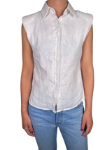 Blusa Lino Blanco Con Hombreras