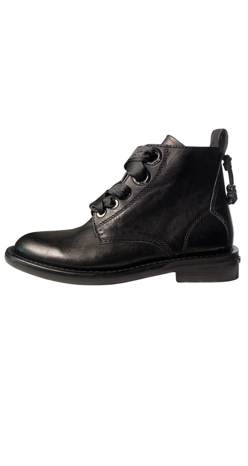 Bottines En Cuir Noir Rigide SORRENTINO - Taille 38 - Occasion En Très Bon état