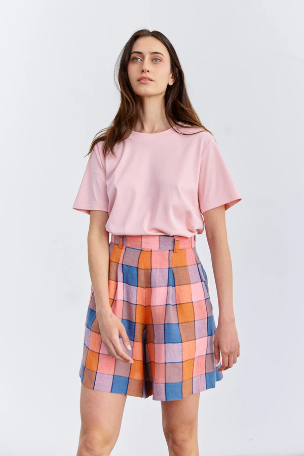 Short Ancho Cuadros Lino