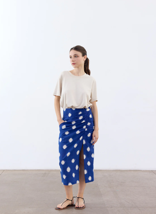 Falda Lápiz Recogida Algodón Ikat