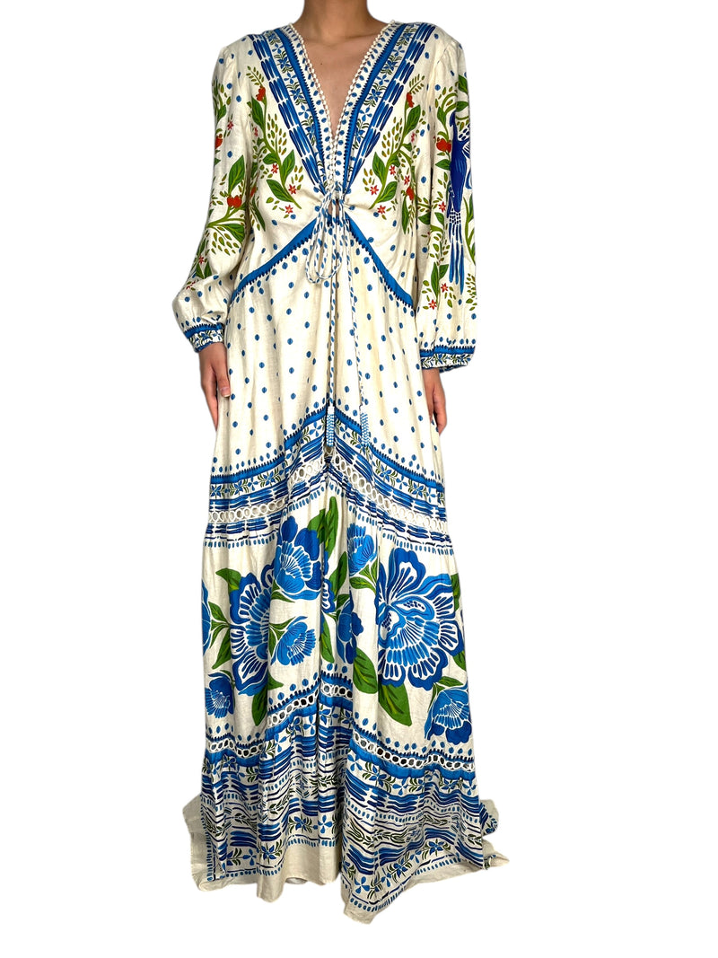 Vestido Off White Macaw Flight Lino