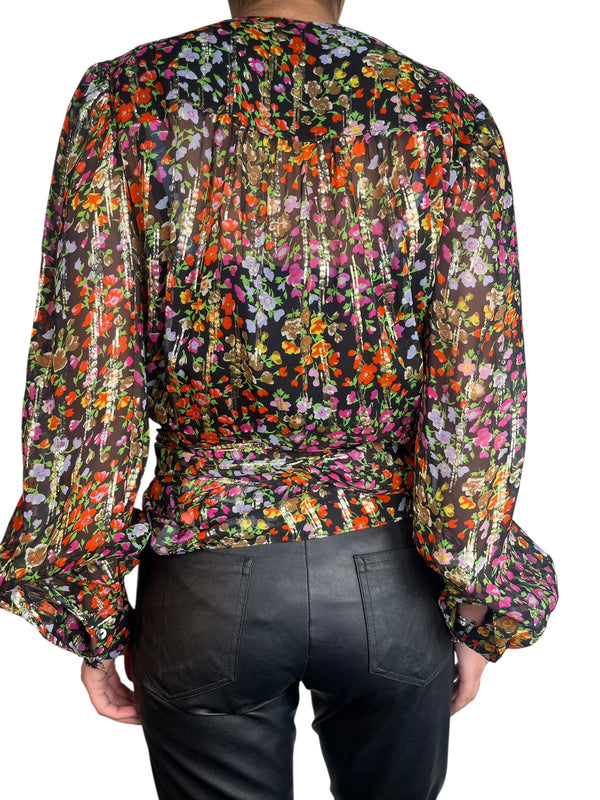 Blusa Flaure Floral Metallic Seda 