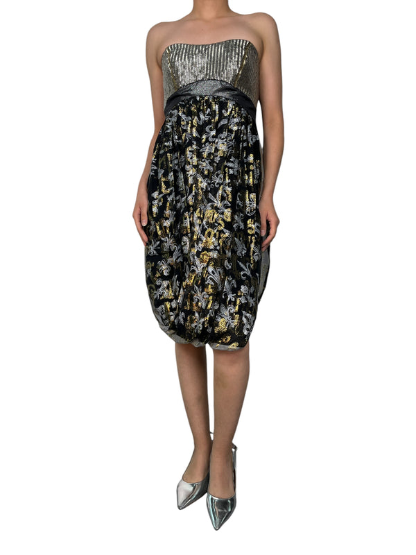 Vestido Lentejuelas Y Seda Strapless
