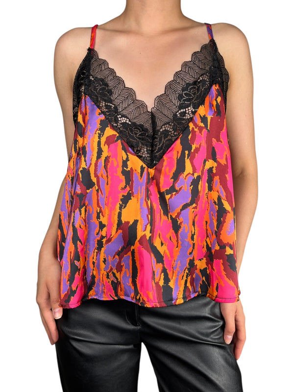 Top Estampado Detalle Encaje