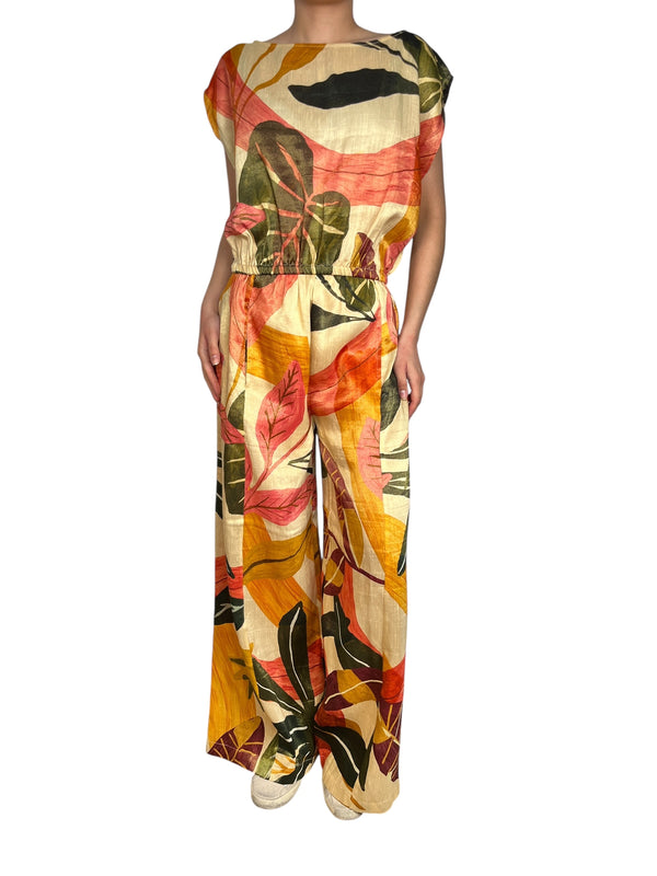 Set Floreado Naranja Con Amarillo