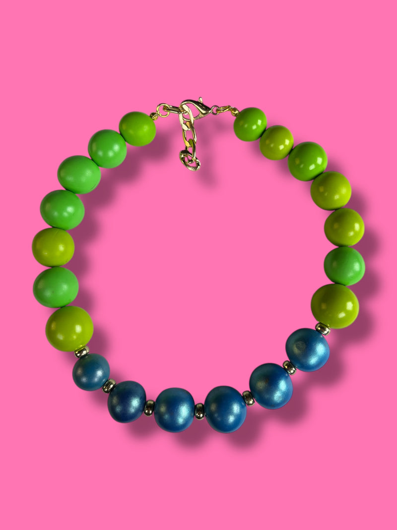 Collar Esferas Verde y Azul