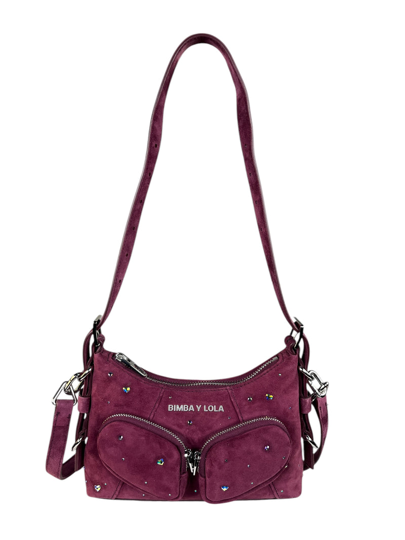 Bolso Hobo Pocket Mini Piel Swarovski Berenjena