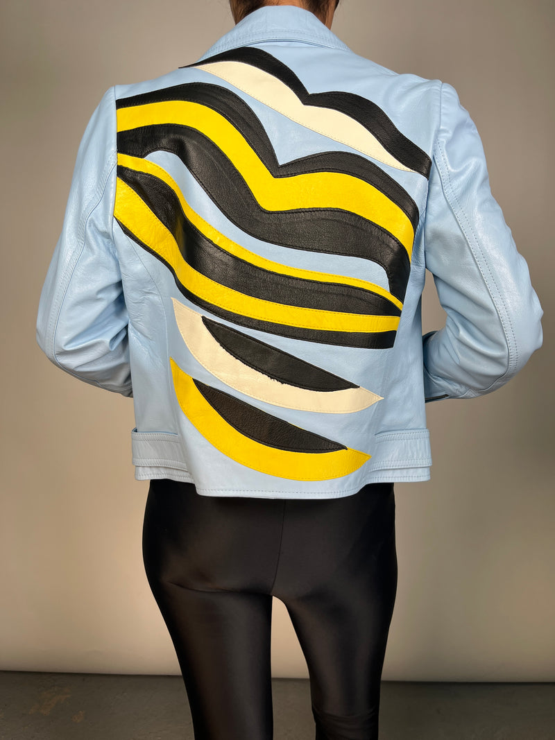 Chaqueta Cuero Celeste