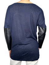 Polera Lino Con Mangas De Cuero