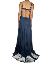 Vestido Maxi Tul Azul Flores