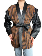 Chaqueta Cuero Vegano y Jacquard