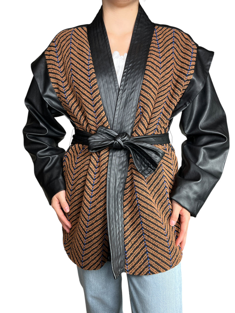 Chaqueta Cuero Vegano y Jacquard