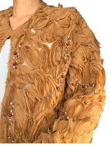 Tapado Tul Flores Beige