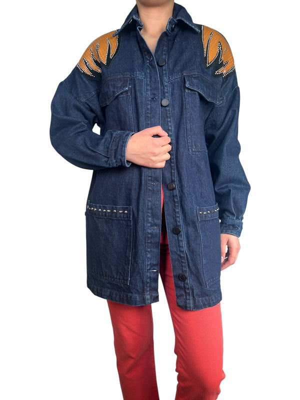Chaqueta Denim Detalles Cuero