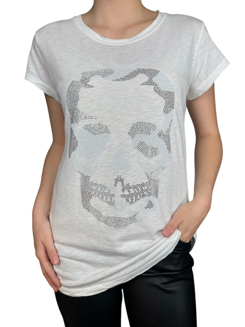 Polera Skinny Camo Skull Strass