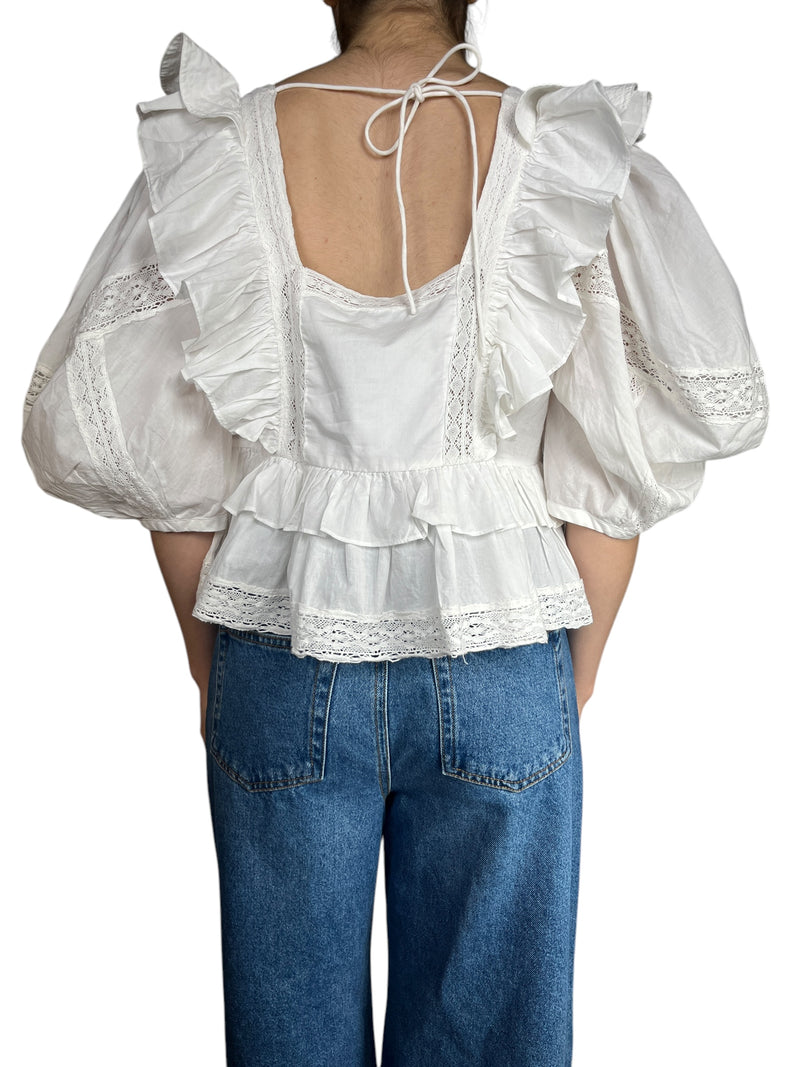 Blusa Blanca Vuelos & Encaje