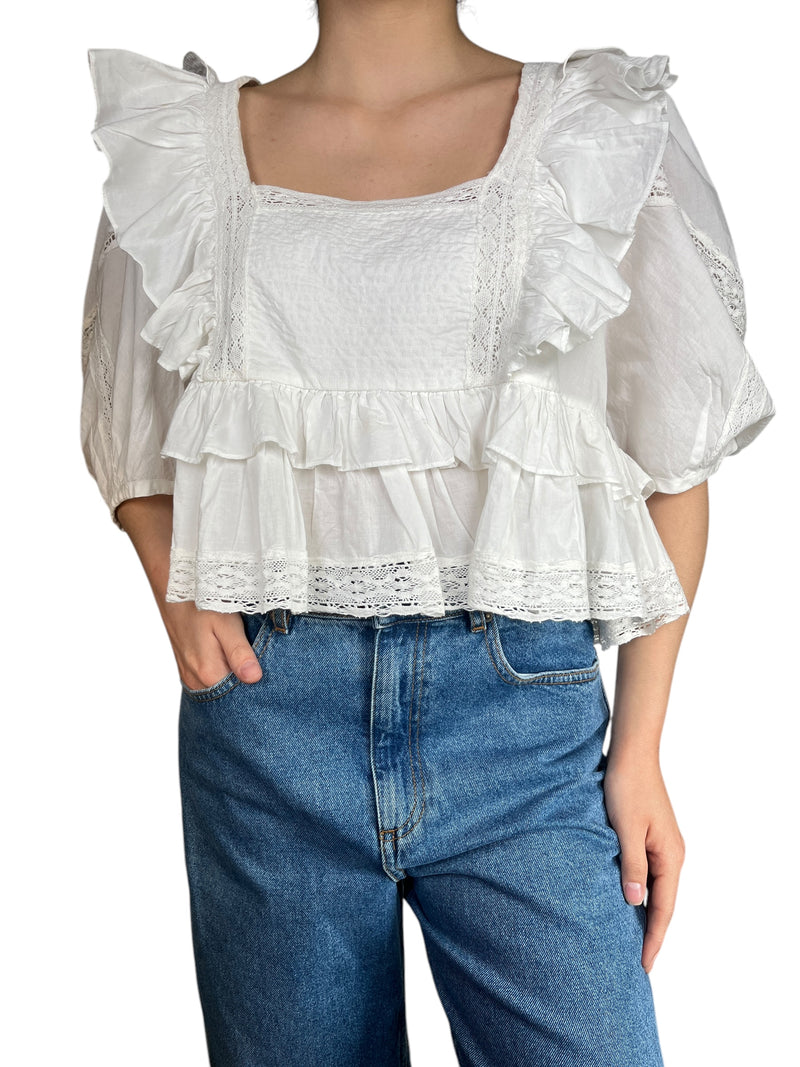 Blusa Blanca Vuelos & Encaje