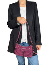 Bolso Hobo Pocket Mini Piel Swarovski Berenjena
