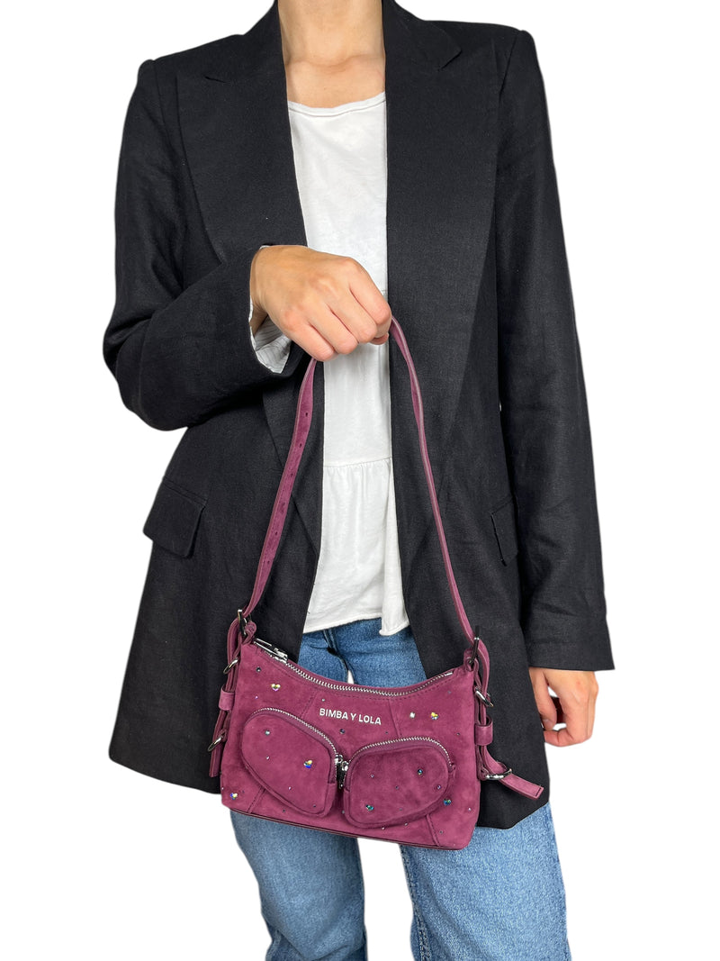 Bolso Hobo Pocket Mini Piel Swarovski Berenjena