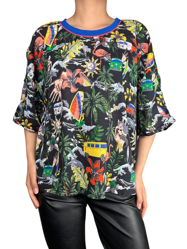 Blusa Estampada Dos Telas