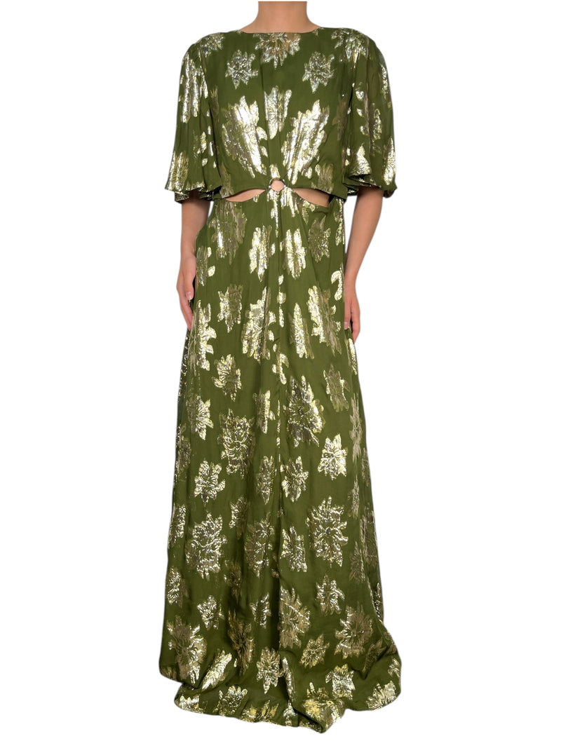 Vestido Viscosa Flores Metalizadas