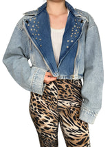 Chaqueta Jeans Flores Brillos