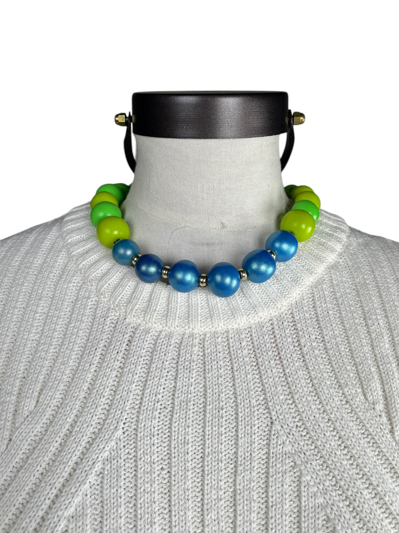 Collar Esferas Verde y Azul