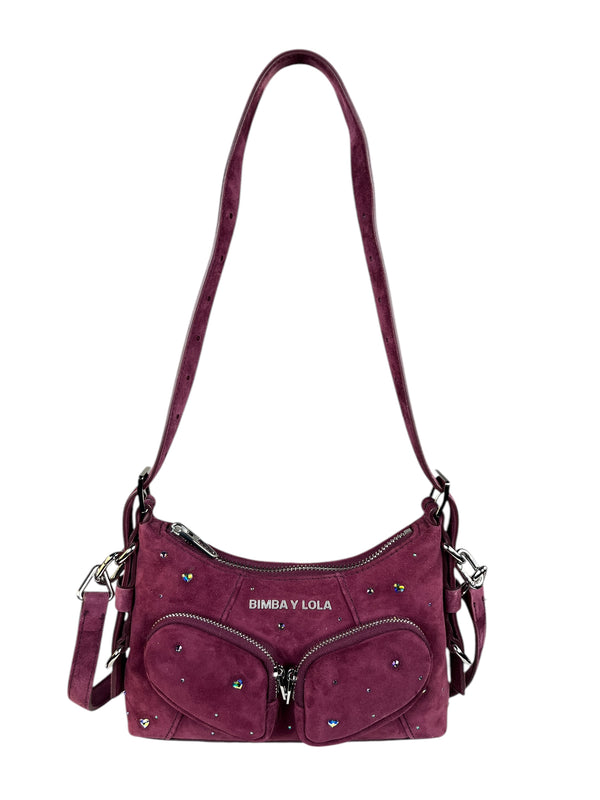 Bolso Hobo Pocket Mini Piel Swarovski Berenjena