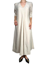 Vestido Blanco Costuras Cafés