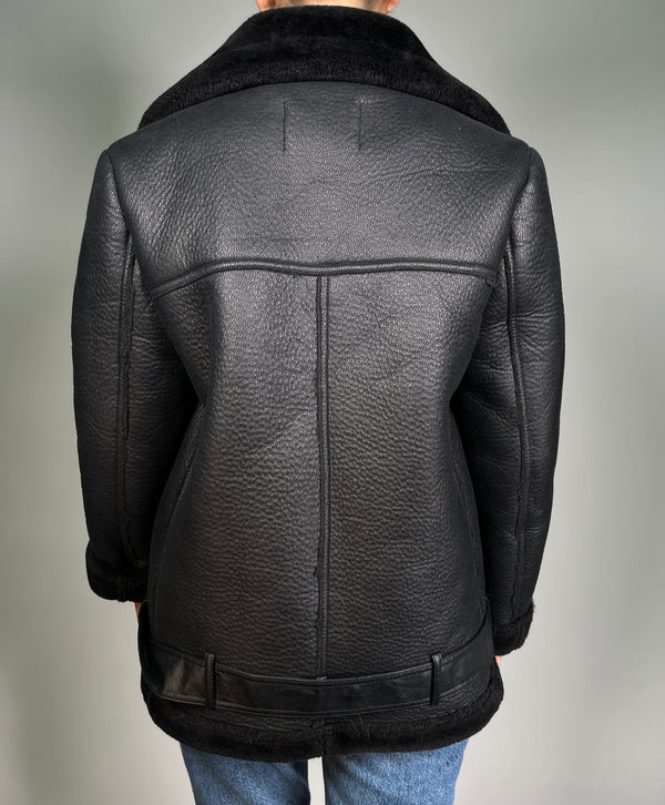 Chaqueta Negra Aviadora Cuero Sintético