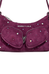 Bolso Hobo Pocket Mini Piel Swarovski Berenjena