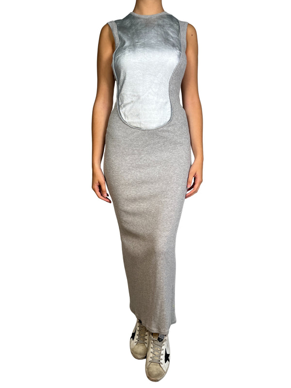 Vestido Gris Detalle Cuero