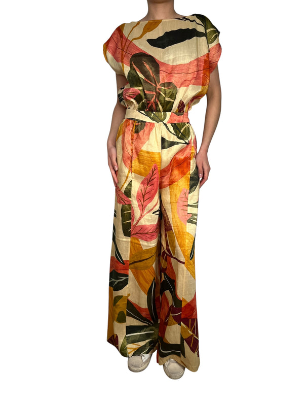 Set Floreado Naranja Con Amarillo