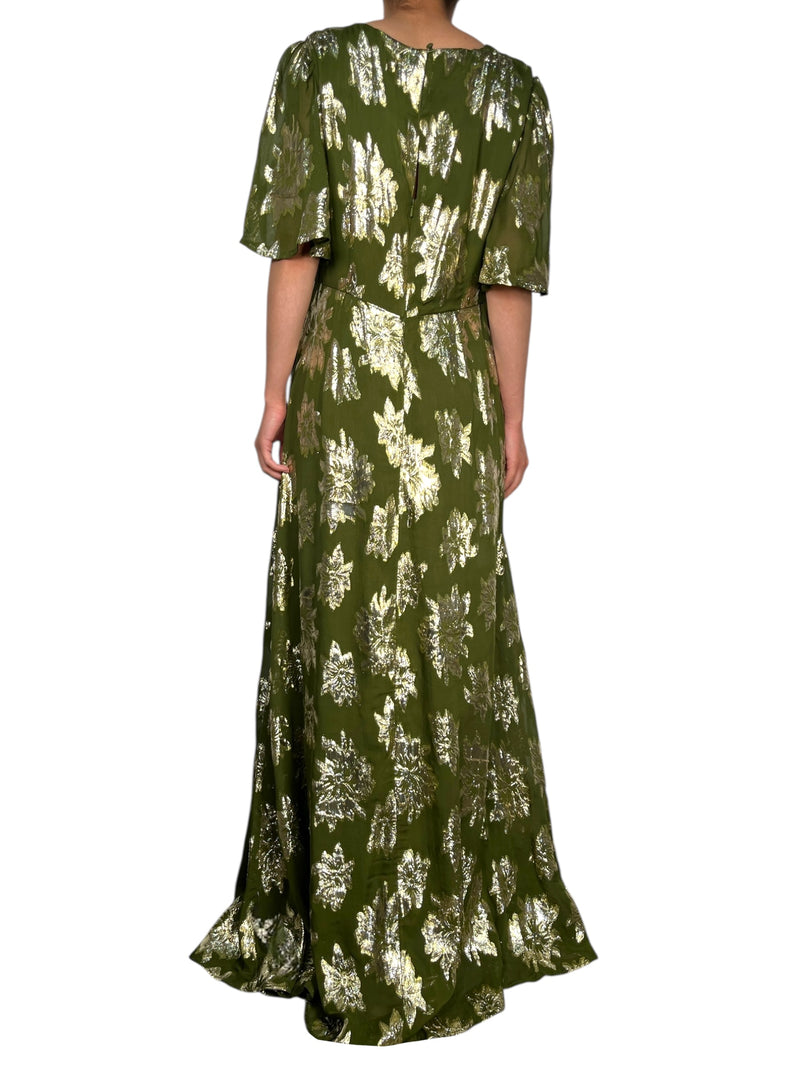 Vestido Viscosa Flores Metalizadas