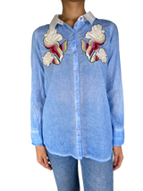 Blusa Azul Bordada