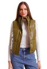 Chaqueta Puffer Jacqueline de Yong Lucy Faux Leather Verde - Calce Regular