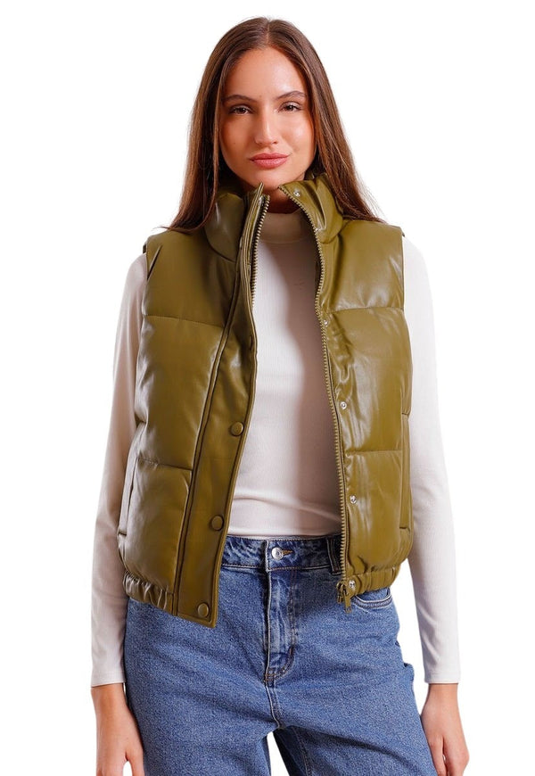 Chaqueta Puffer Jacqueline de Yong Lucy Faux Leather Verde - Calce Regular