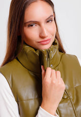 Chaqueta Puffer Jacqueline de Yong Lucy Faux Leather Verde - Calce Regular